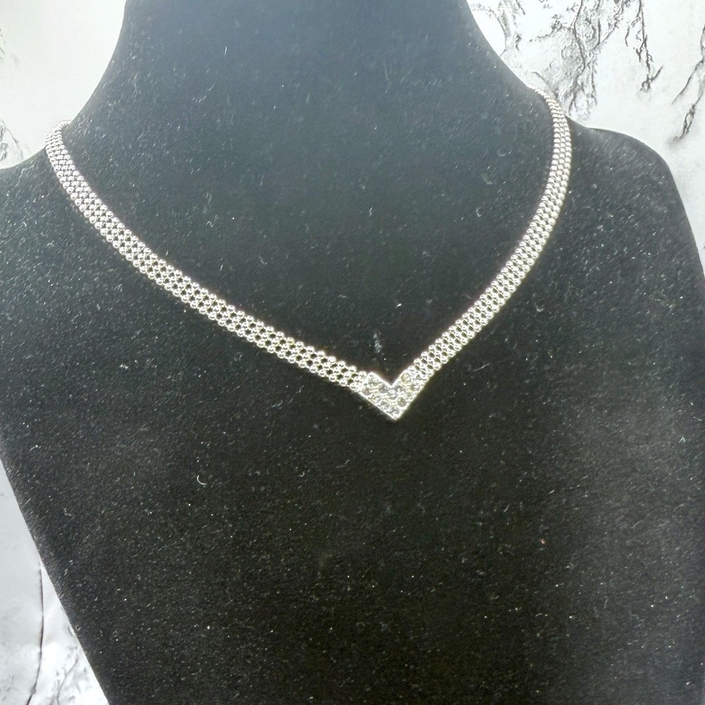 Silver V‎ Shape Rhinestone Necklace Minimalist Bridal Necklace Delicate